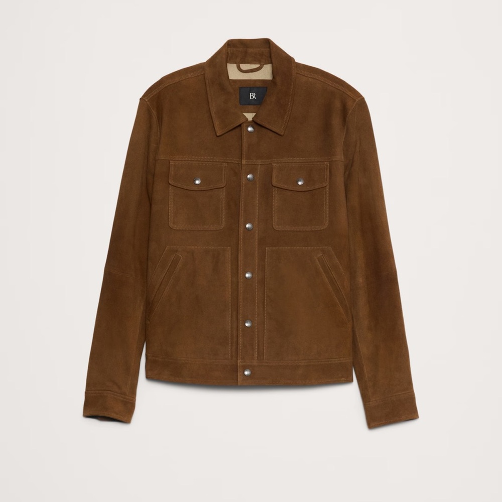BANANA REPUBLIC Dark Brown Suede Leather Trucker Jacket Size Small